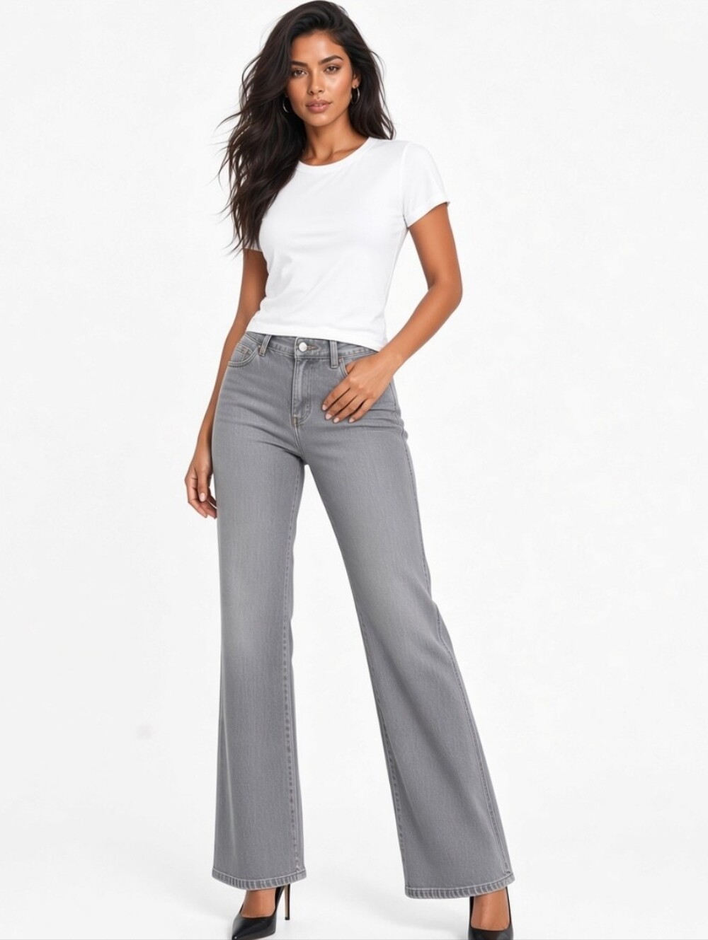 Coldwater Creek Petite Gray Wide-Leg High-Rise Jeans (Sz:p10)